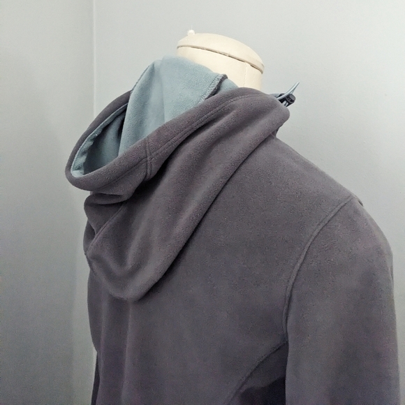 Athleta Womens Swara Fleece Jacket Gray Blue Long Full Zip Hooded Extra Small XS - Picture 5 of 7